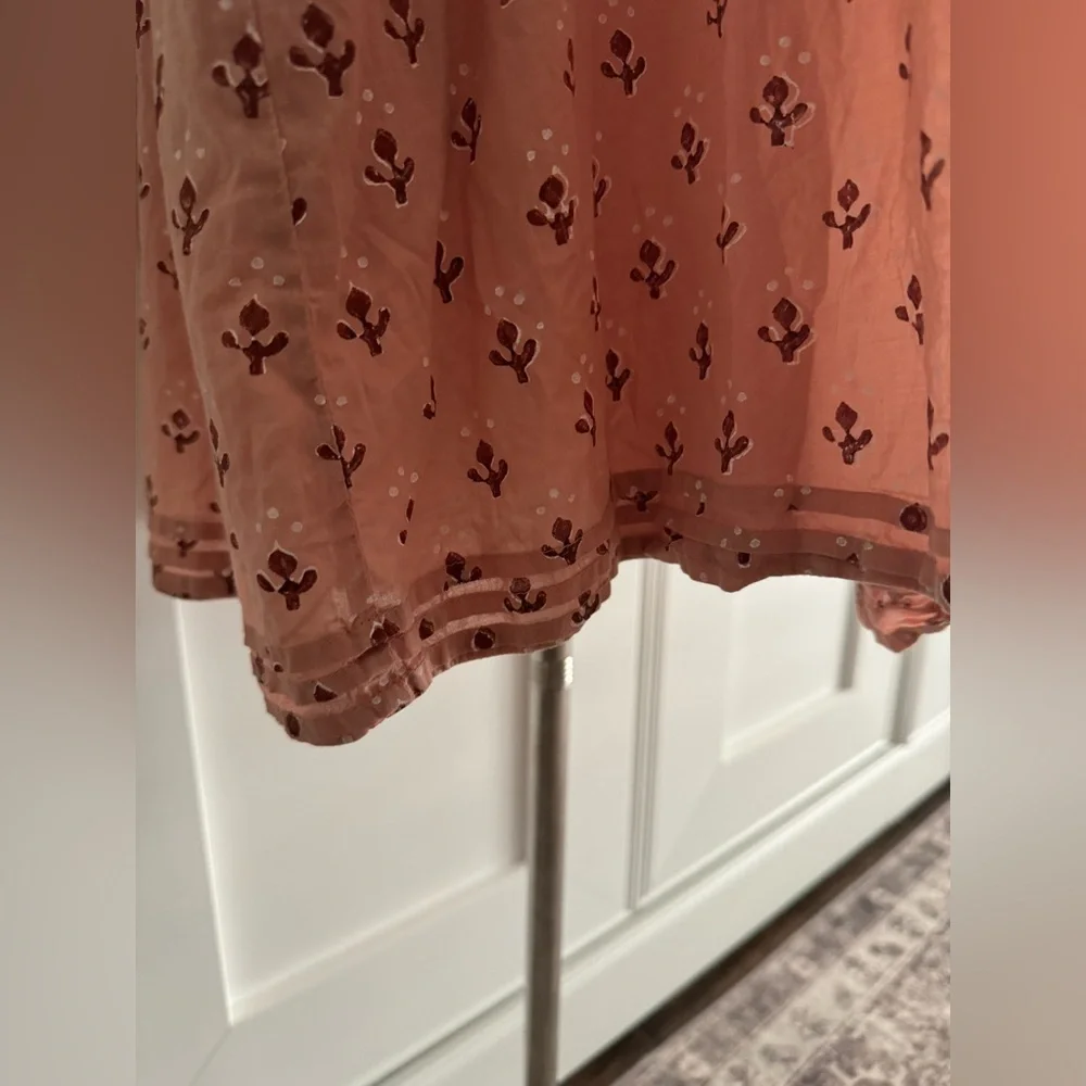 Cleobella Sybil Pink Floral Puff Short Sleeve Lined Babydoll Mini Dress Size L - Picture 11 of 14